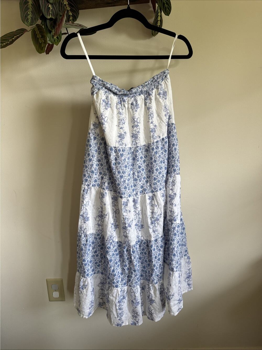 Cottage Core Blue and White Tiered long Skirt Size Small